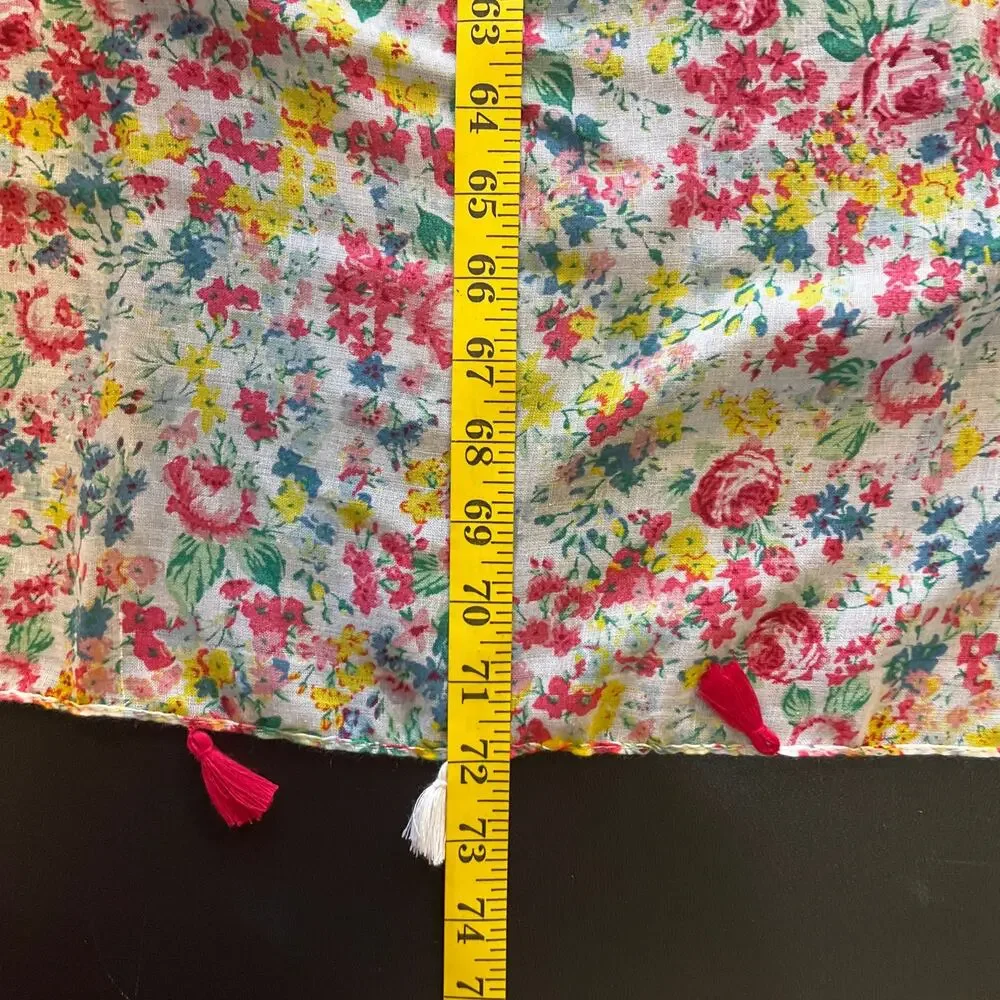Women’s Floral Tassel Scarf Wrap Shawl White Pink Yellow Blue 33x72 Lightweight